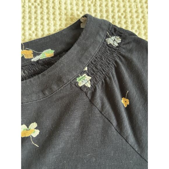 J. Jill Navy Blue Cotton Blend 3/4 Sleeve Peasant Keyhole Boho Top XL - Picture 8 of 10